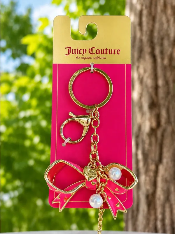 Juicy Couture Pink Bow Pearl Gold Tone Keychain Bag Charm NWT Y2K Cute - Image 2