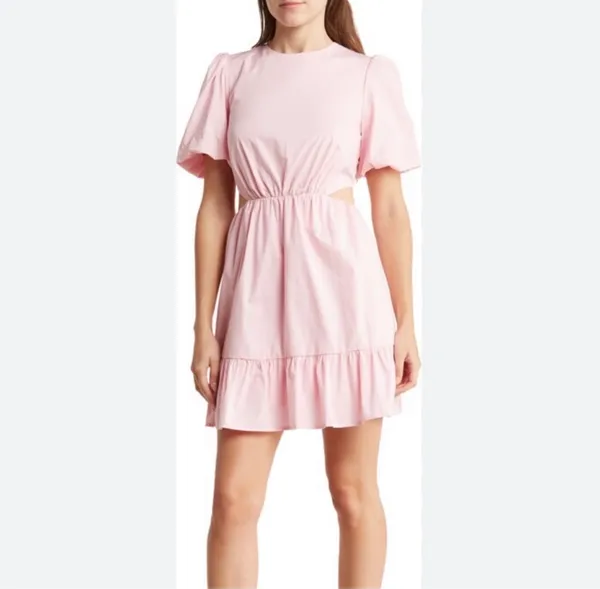 This WAYF puff sleeve wayf dress features a light blue color and side cutouts. - Image 3