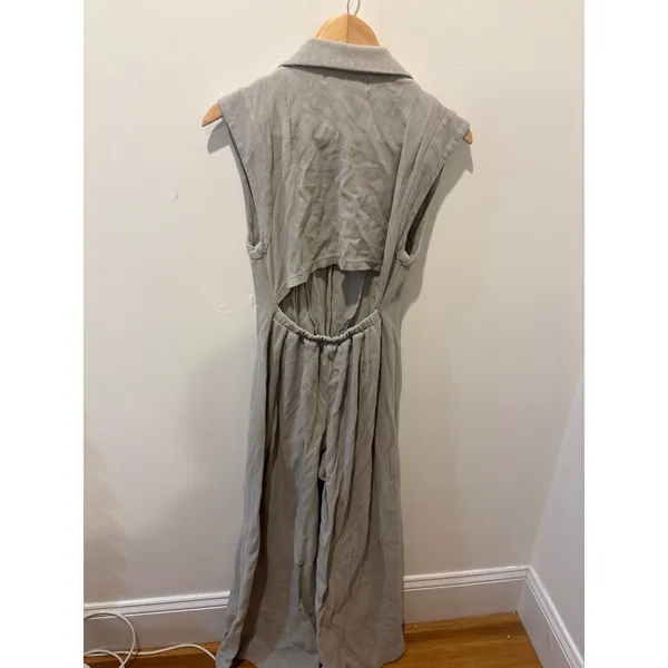 Free People‎ Beach Grey Ribbed Open Back Wide Leg Jumpsuit Small Sleeveless - Image 3