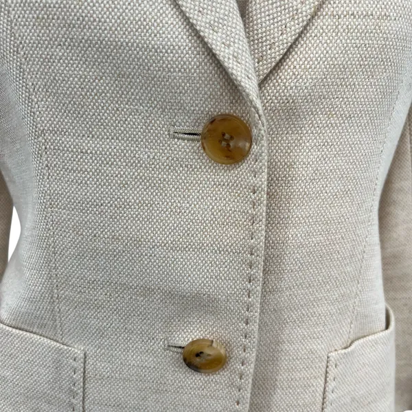 Burberry‎ London Suit Blazer Linen Blend Tan Cream Beige Size 38 US 4 - Image 5