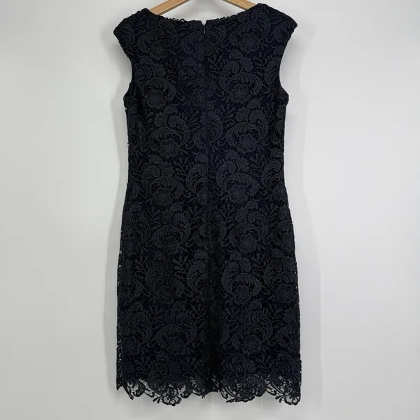 Lauren Ralph Lauren Lace Eyelet Sheath Dress Wedding MOB Women Size 10 Navy Blue - Image 6