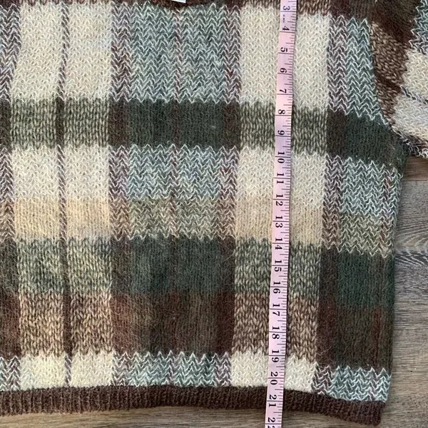 Vintage Dressbarn Brown, Tan & Green Mohair Blend Crop Crewneck Sweater L - Image 4