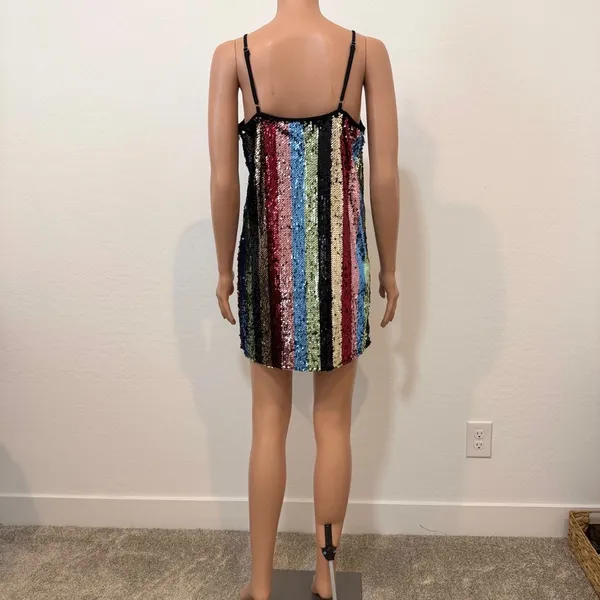 medium sequin multicolor striped mini dress metallic D4 2921 Blue - Image 6