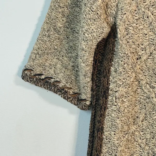 Coldwater Creek Mixed Media Cable Knit Cardigan Short Sleeve Tan Black Small - Image 9