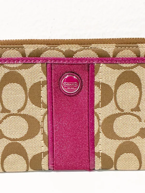 Coach Signature Zippy Wallet 48691B in Khaki/Fuchsia - Image 2