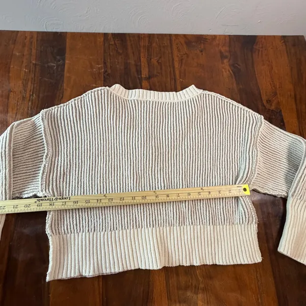 Altar'd State Women Small V-Neck Ribbed Cropped Sweater Tan Cream S0376K935JI - Image 4