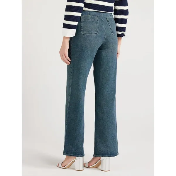 Free Assembly Women's and Women's Plus Wide Leg Jeans with Patch Pockets Size 8 - Image 4