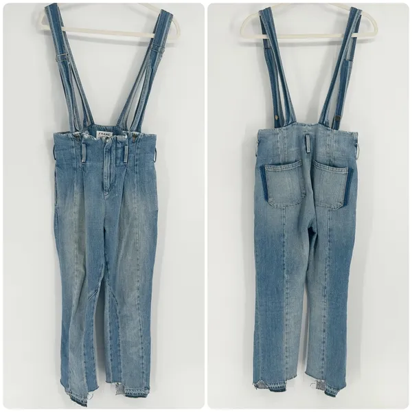 FRAME Womens Skyline Mix Denim Le Overalls‎ Suspender Raw Hem Jeans Size 25 - Image 2