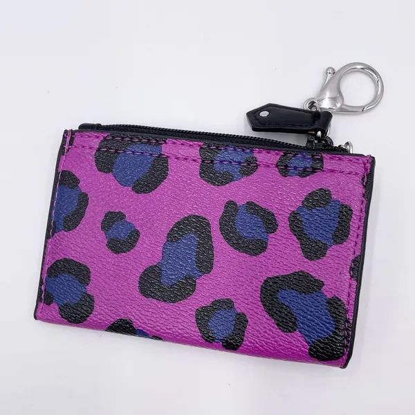 Vera Bradley Purple Leopard Spot Wallet Slim Coin Purse Keychain Faux Leather - Image 3
