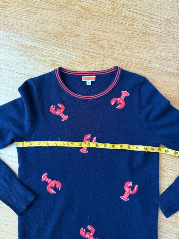 J.Crew 100% Cashmere Flying Lobster Sweater Navy Red Size S - Image 9