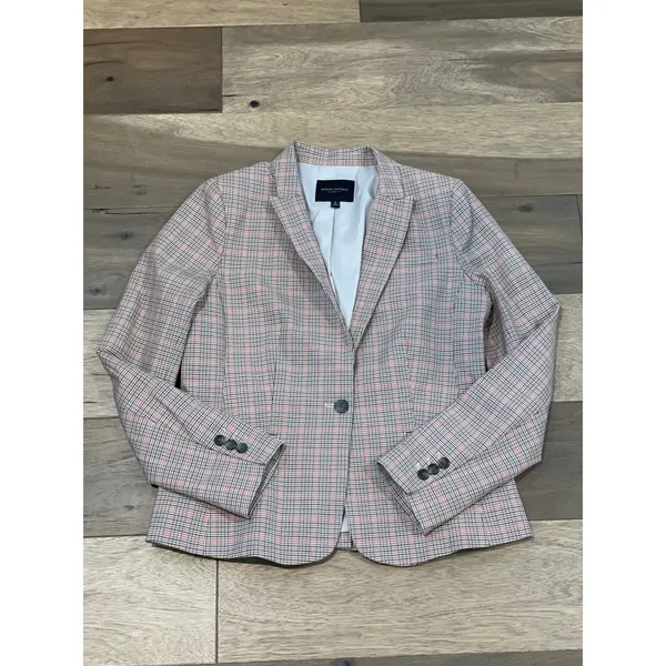 Banana Republic Houndstooth Blazer Size 8 Brown Black Red Classic Fit - Image 3