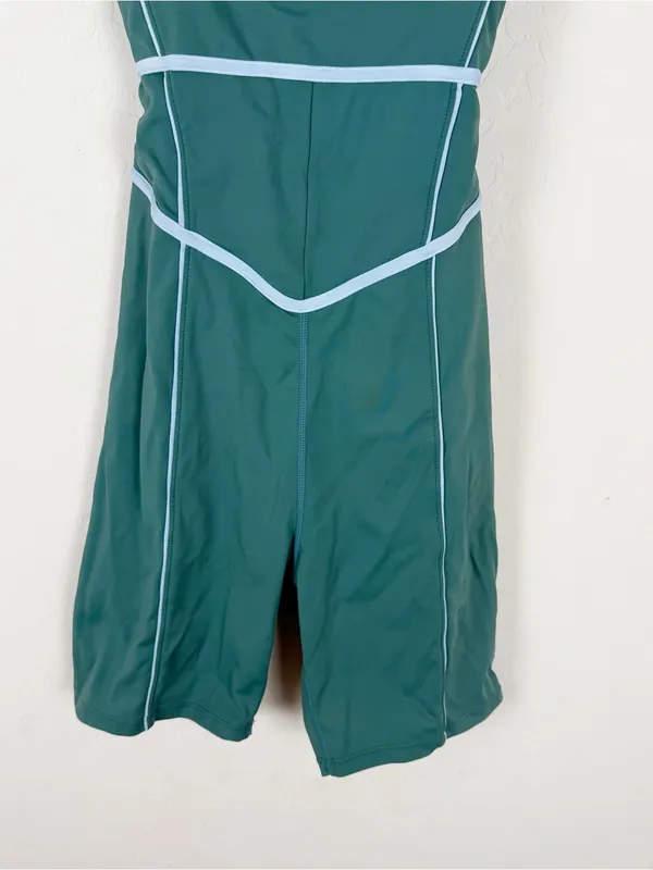 YLLW The Label Breathe Onesie Romper Teal Green White Contrast Trim - Image 6
