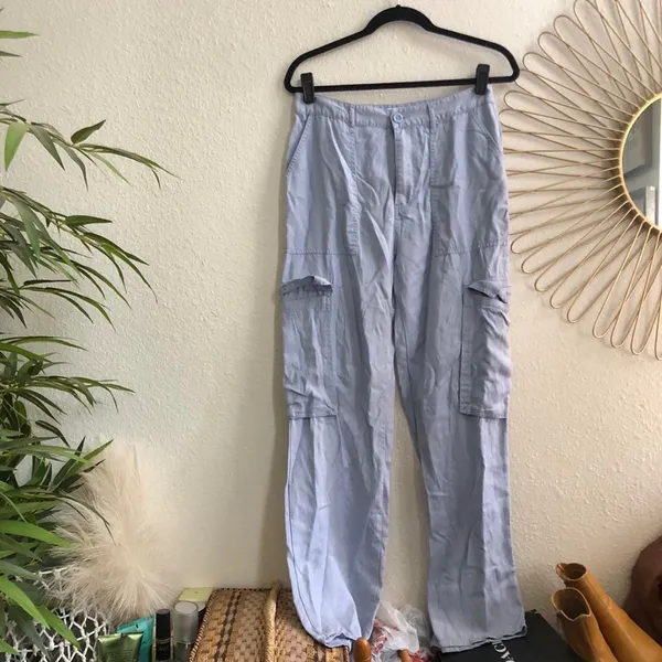 TRENDING Urban Outfitters Y2K Pastel Light Blue Multi-Pocket Cargo Jogger Pants Trousers-US8/M Measurement in pics - Image 4