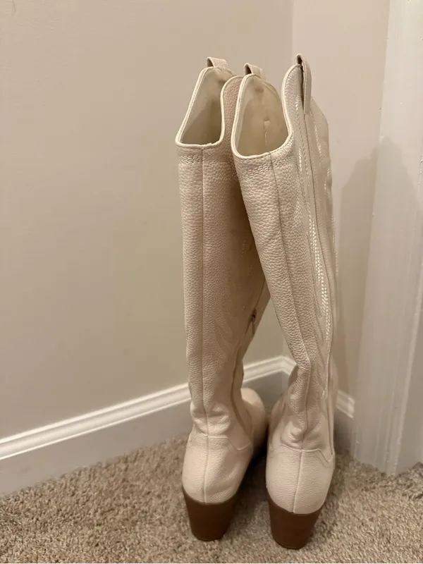 Arula Cream Knee High Wide Calf & Width Sierra Western Heeled Boots - size 8W - Image 3
