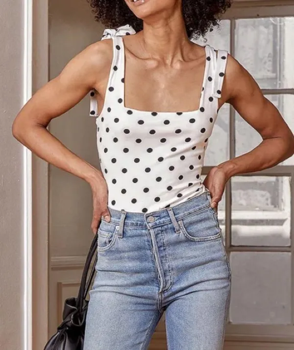 Lulus Infinitely Adorable White Polka Dot Tie-strap Bodysuit - Image 2