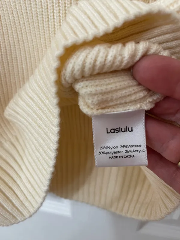 Cream Half-Zip Ribbed Sweater By LASLULU - Image 4