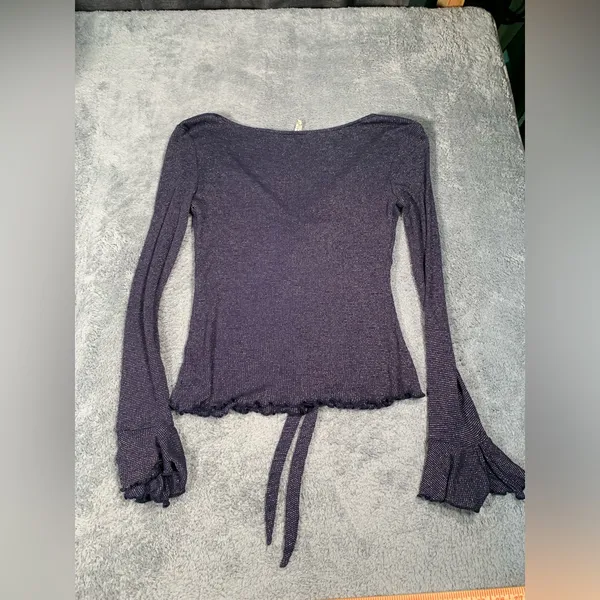 Free people intimately say when Long Sleeve Top ruffle sleeves blue metallic - Image 10