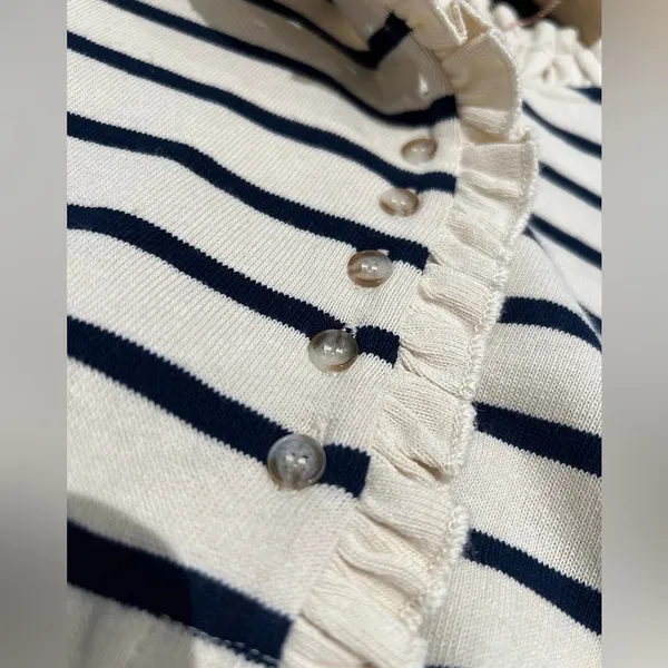 Sézane Gael Mariniere Striped Long Sleeve Top with Ruffles - Image 9
