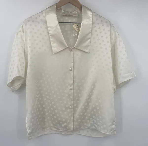 Vintage 90s Victorias Secret Gold Label 2 Piece Pajama Set Ivory Polka Dot NEW M - Image 2