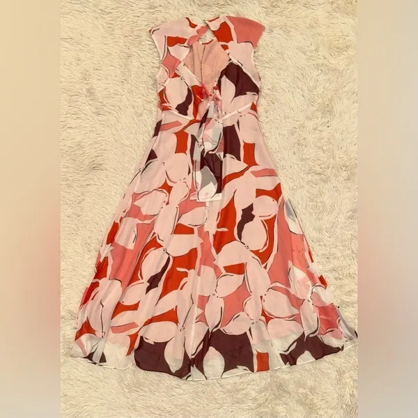 NEW Reiss Chiffon Becci Floral chiffon High-Low Midi open Back Dress Sz 2 - Image 5