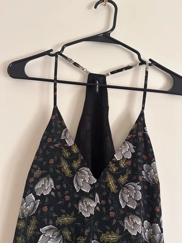 Smell the Roses Black Floral Racerback Slip Maxi Dress Slit Size S - Image 4