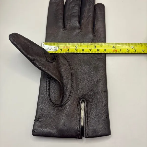 American Vintage VTG Leather Gloves Sz 7 Brown Knit Fabric‎ Lined Unbranded Braided Embellished - Image 8
