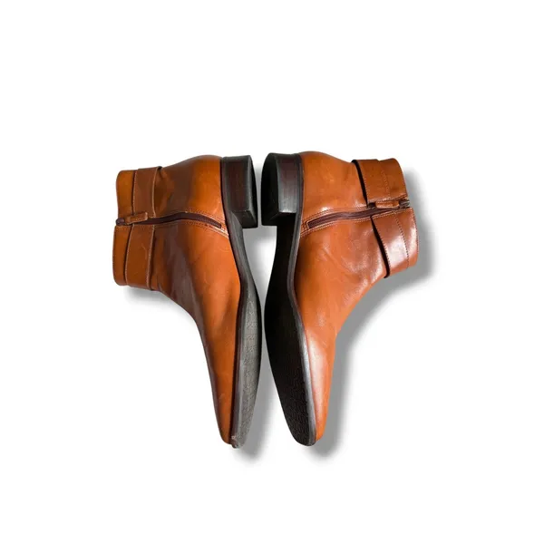 Talbots Ankle Boots Womens 7.5B Cognac Leather Horsebit Square Toe Riding Brazil - Image 4