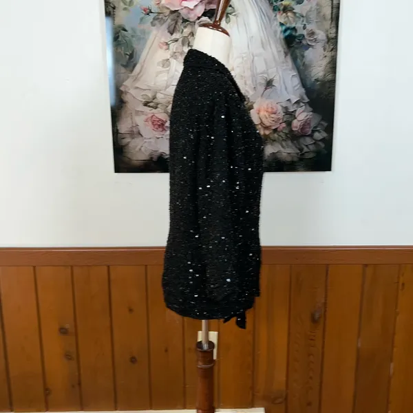 Beautiful J Kara Black Silk Beaded Wrap Blouse! - Image 6