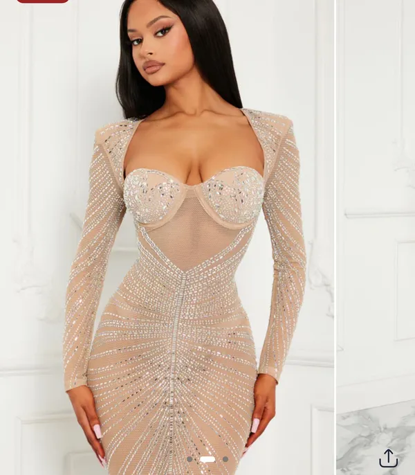 Embellished Maxi Dress- Nude - Image 4