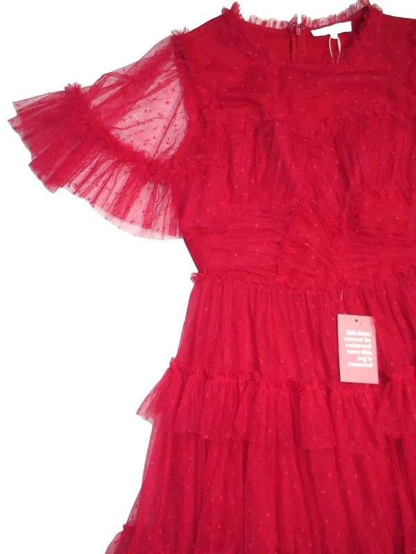NWT Ivy City Co Whimsical Gown in Red Embroidered Tulle Ruffled Maxi Dress M - Image 7