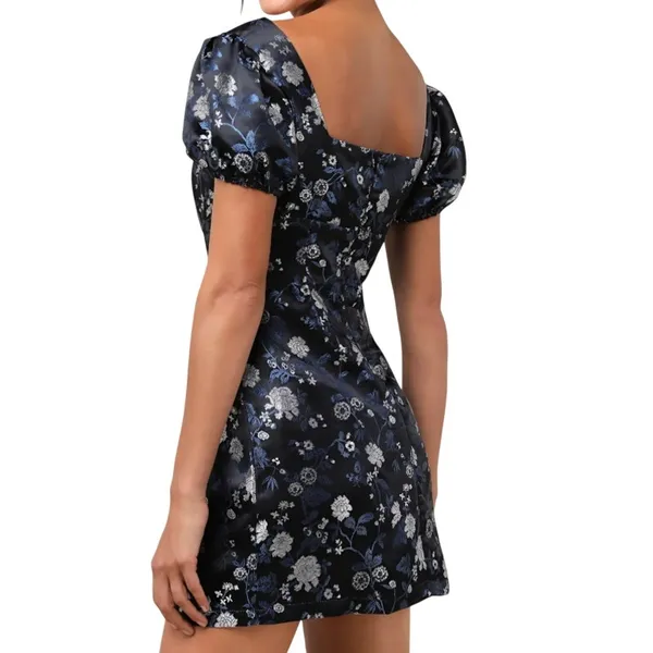 Lulus Dramatic Beauty Black Floral Jacquard Puff Sleeve Mini Dress, Size S - Image 2