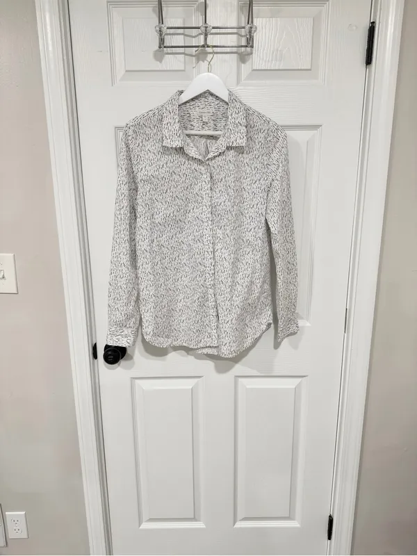 Garnet Hill White Speckle Pima Cotton Quiet Luxury Button Front Size 12 Shirt - Image 8