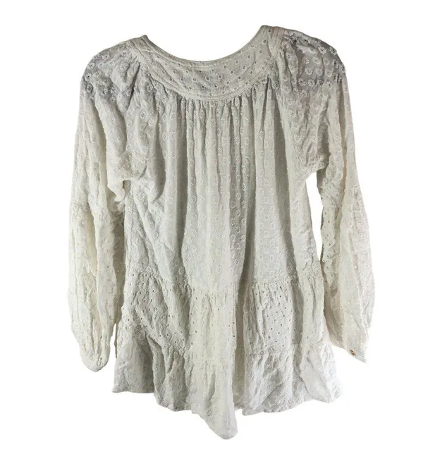 Meadow Rue Anthropologie Peasant Blouse Eyelet Tiered Prairie Core White XS - Image 2