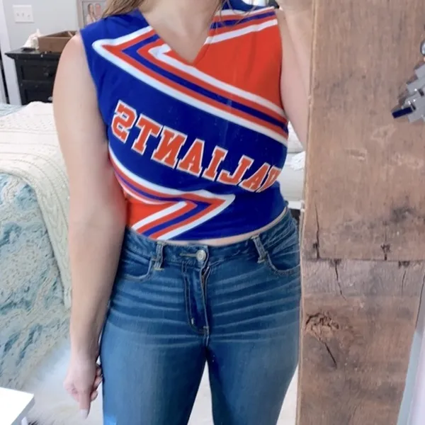 Vintage blue & orange Team Valiants cheerleader top size 36 - Image 2