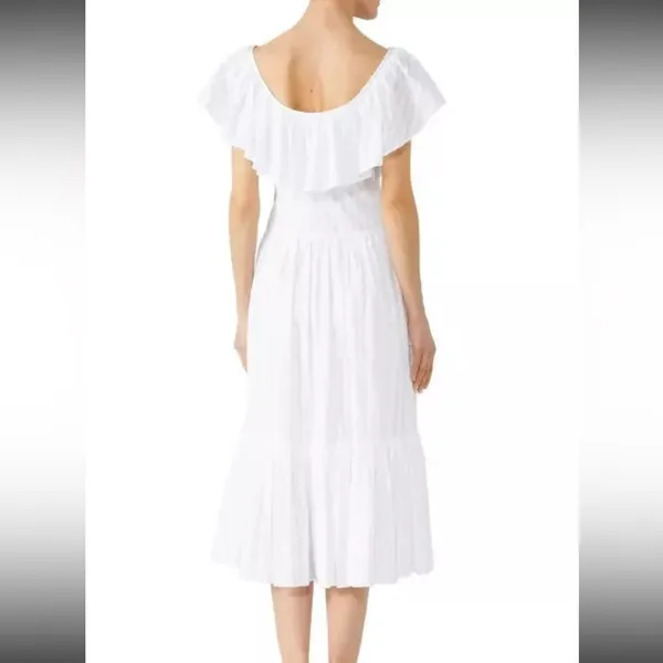 TORY BURCH White Tonal‎ Stripe Cotton Seersucker Dress Size 4 - Image 3
