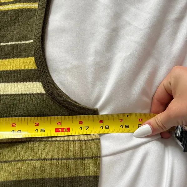 Vintage Rafael Wool Green Yellow Striped Knit Sweater Vest Sleeveless Top Medium - Image 3