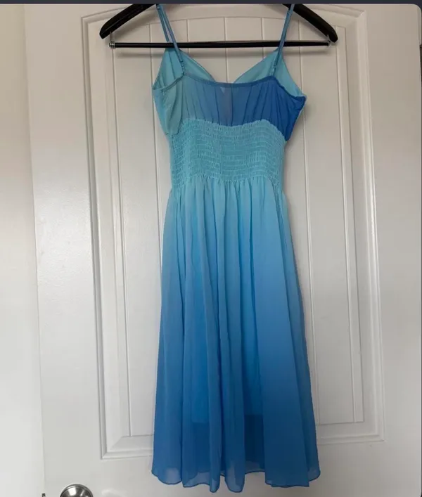Blue Ombré Chiffon Sundress with Smocked Waist, Adjustable Straps & Built-In Bra Pads - Image 4