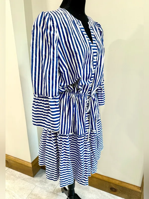 Draper James Nassau Navy Striped Avery Cotton Poplin Shirtdress Size M Preppy - Image 3
