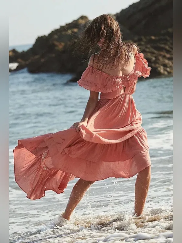 New FREE PEOPLE Moonlight Ocean Maxi in Burnt Coral Size L - Image 6
