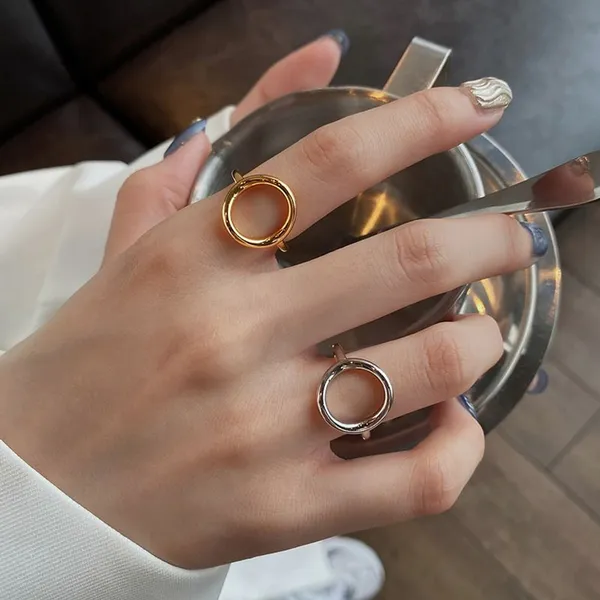 NEW Women's Solid Circle Ring Adjustable Gold‎ Plated S925 - Image 3