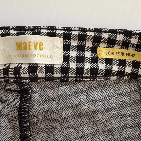 Maeve Anthropologie Gingham Check High‎ Rise Tapered Pants Black White Womens 10 - Image 4