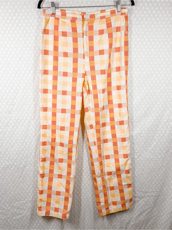 Free People Orange White She’s All That Plaid High Rise Pants - Image 2