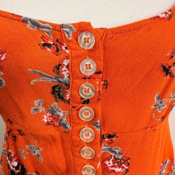 Free People Close To You Orange Floral Puff Sleeve Smocked Peplum Top Small - Image 6