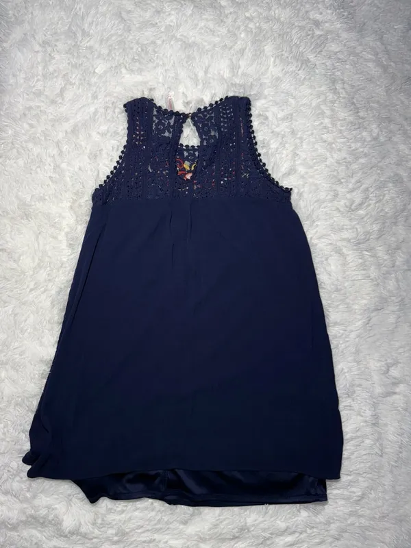 Xhilaration Boho Embroidered Lace Halter Dress Navy Blue Size S Mini Flirty - Image 10