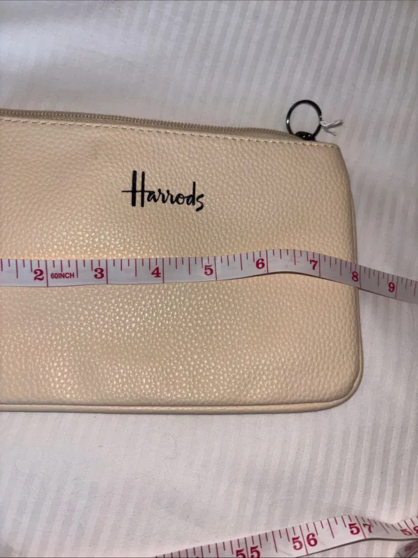 Harrods Pebbled Leather Zip Pouch in Cream - Image 8