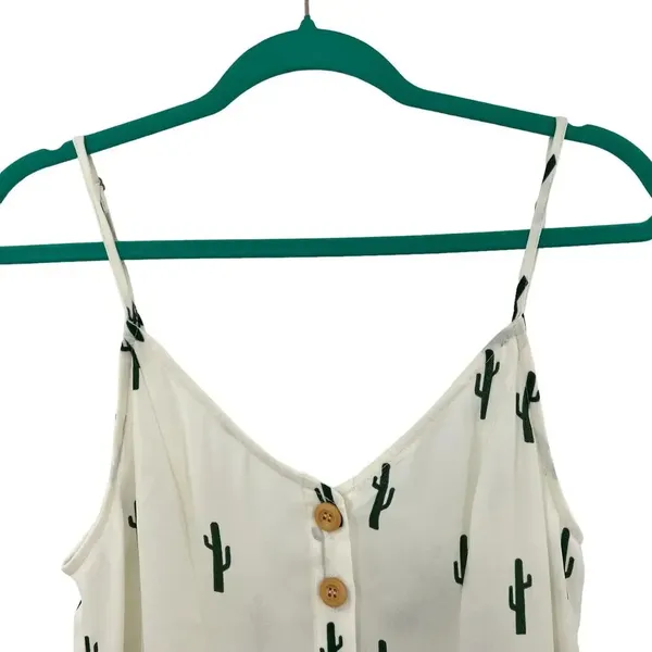 Show Me Your Mumu Remy Romper White‎ Green Cactus Print Button Size Small - Image 5