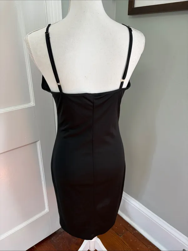 Vintage 1990s Lapis Black Midi Slip Dress with Spaghetti Straps Size Medium - Image 4