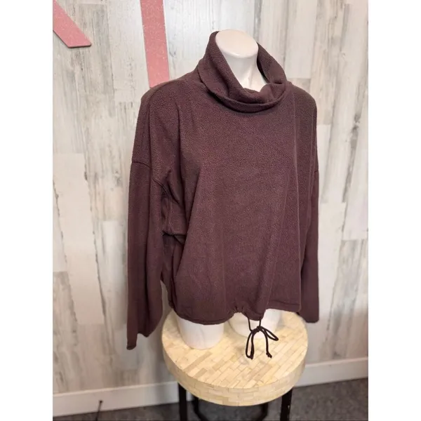 Aerie Plum Maroon Sherpa Fleece Cowl Neck Pullover Women’s XL - Image 4