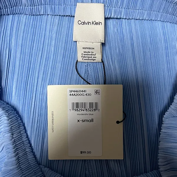NWT XS Calvin Klein Women’s Plisse Pull On Pants Trousers Moderate Blue Pleated - Image 8