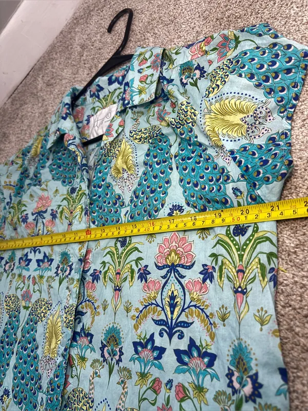 The Cat's Pajamas Peacock Voile 100% Cotton Short Sleeve Women’s Large- TOP ONLY - Image 3